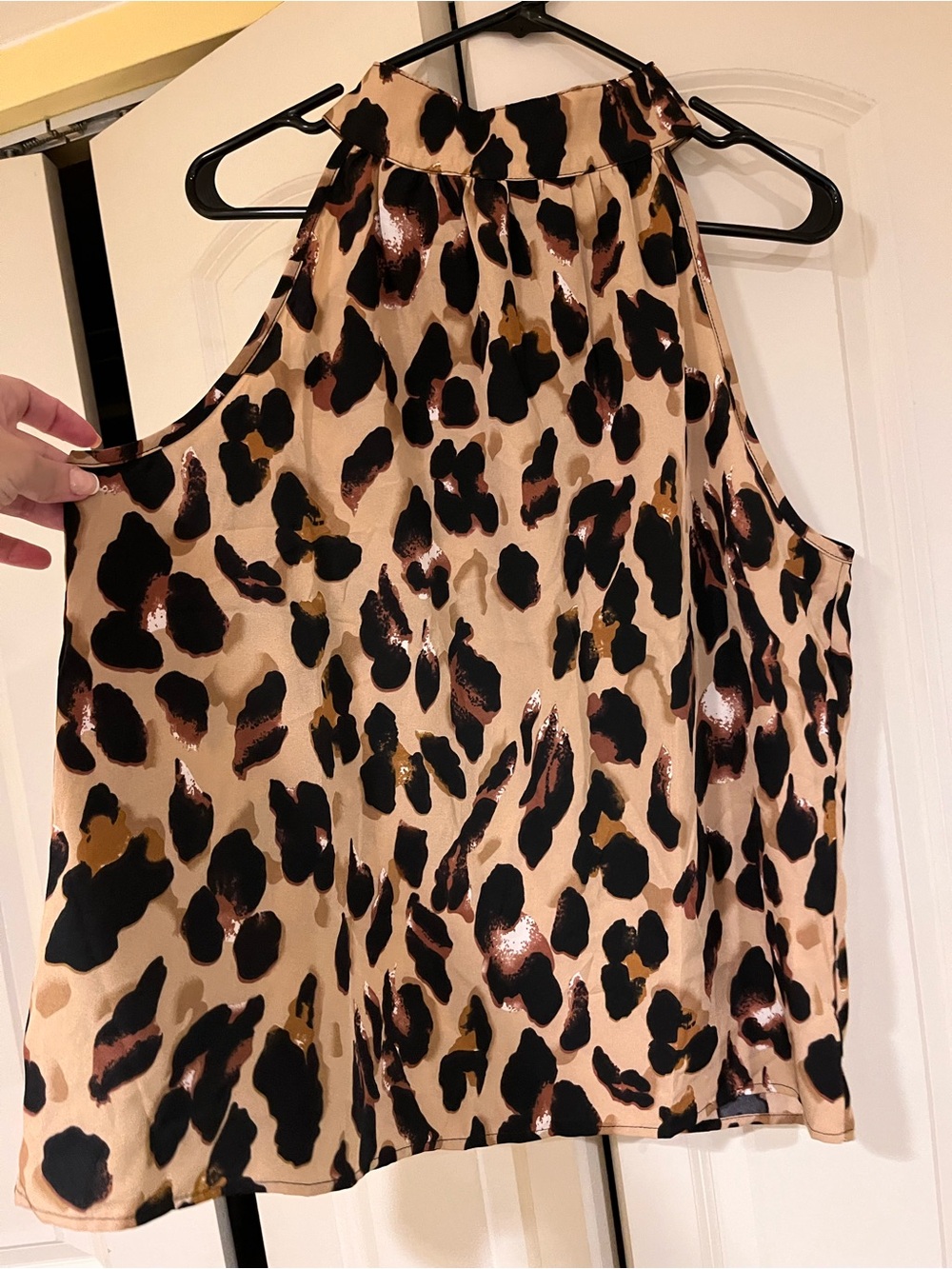 Women’s Satin Halter Cami in Beige Leopard Print Never Worn